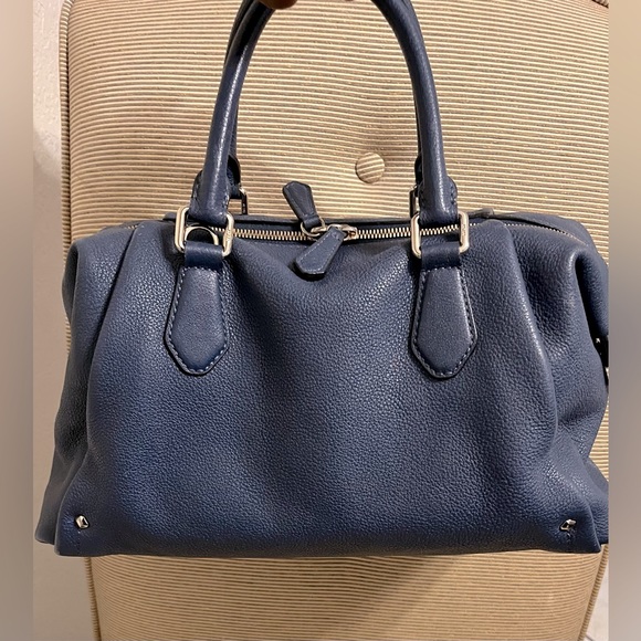 MCM Slate Blue Pebbled Saffiano Leather Satchel - Picture 8 of 17